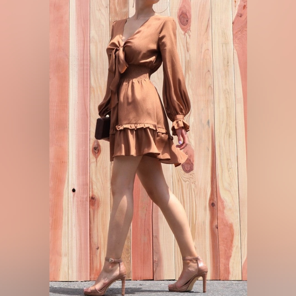Pink Ruffled Tiered Long Sleeve Sundress for Wedding Guest